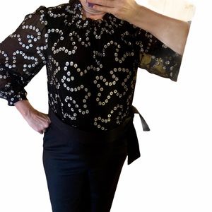 NWT REBECCA TAYLOR GAUZY TOP BLK &WHT JUMPSUIT Sz 10